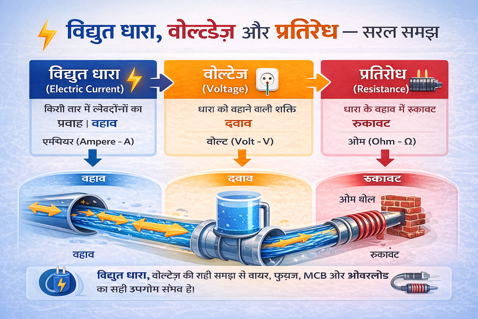 विधुत धारा, वोल्टेज और प्रतिरोध – सरल समझ
