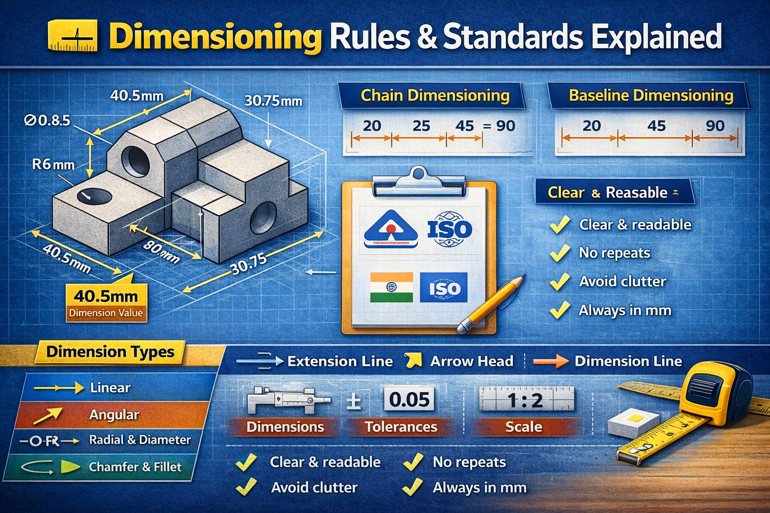 📏 इंजीनियरिंग ड्राइंग में डाइमेंशनिंग क्या है?