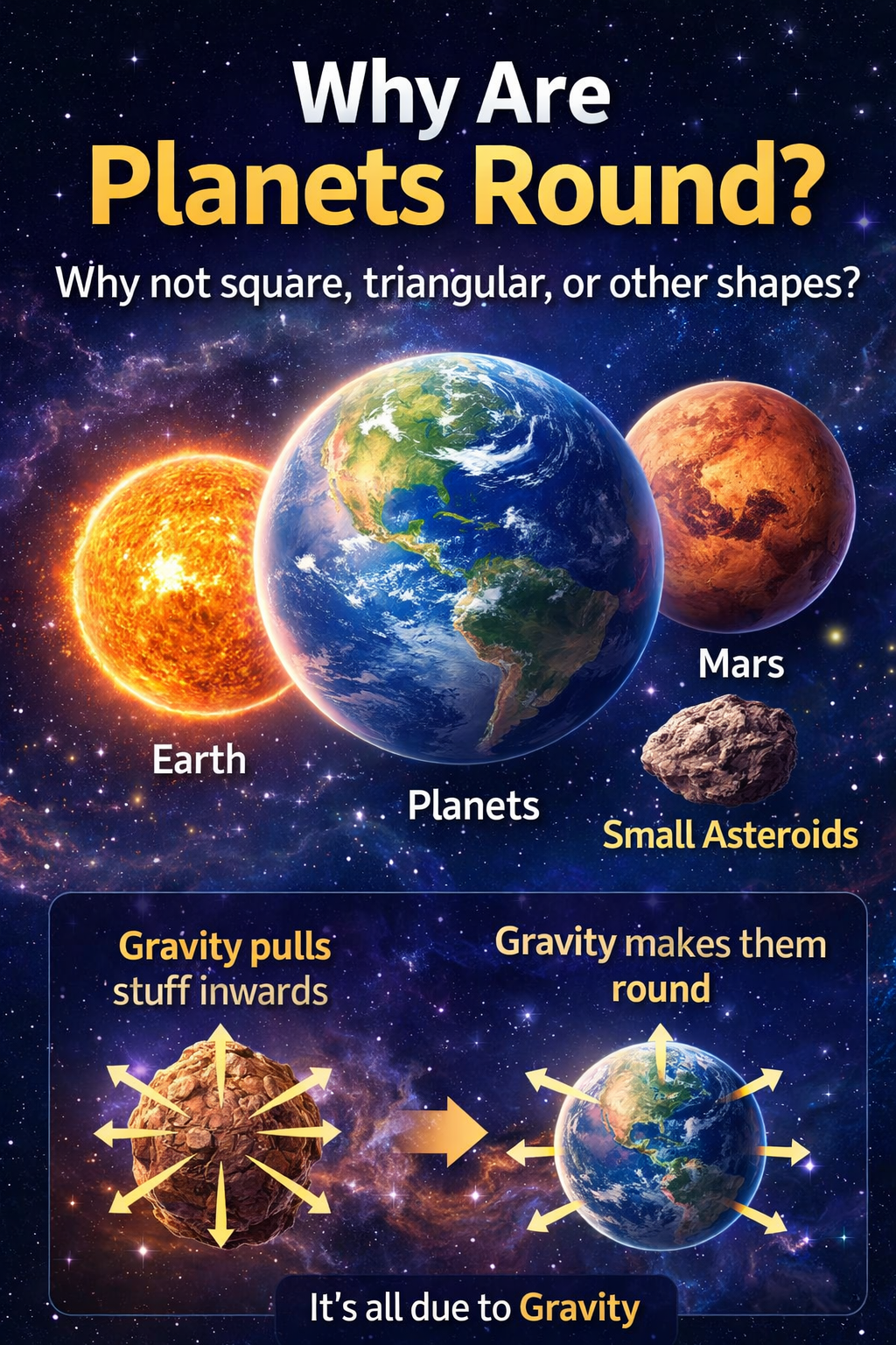 आज का Topic: ग्रह (Planets) गोल ही क्यों होते हैं? चौकोर या अजीब आकार के क्यों नहीं?